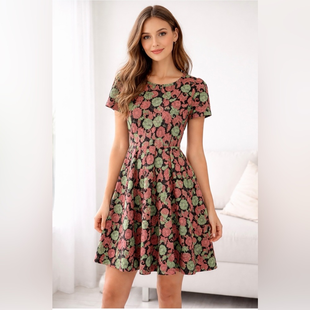 LulaRoe Amelia Midi Dress small Pink&Green Fit and Flair